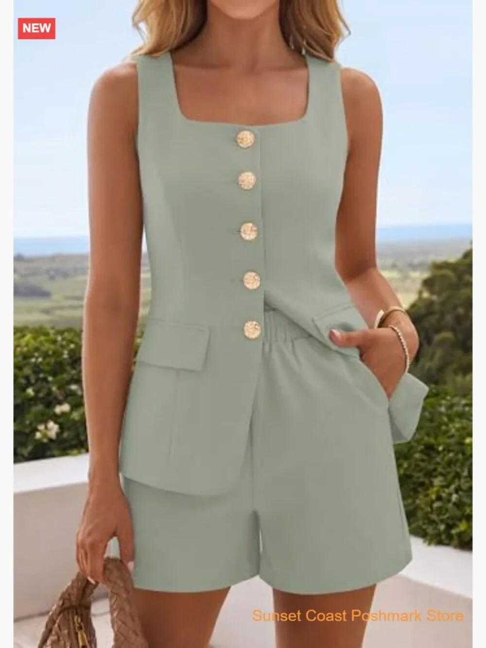 Womens 2 Piece Matching Sets Sleeveless Vest Top Shorts Set Summer Business